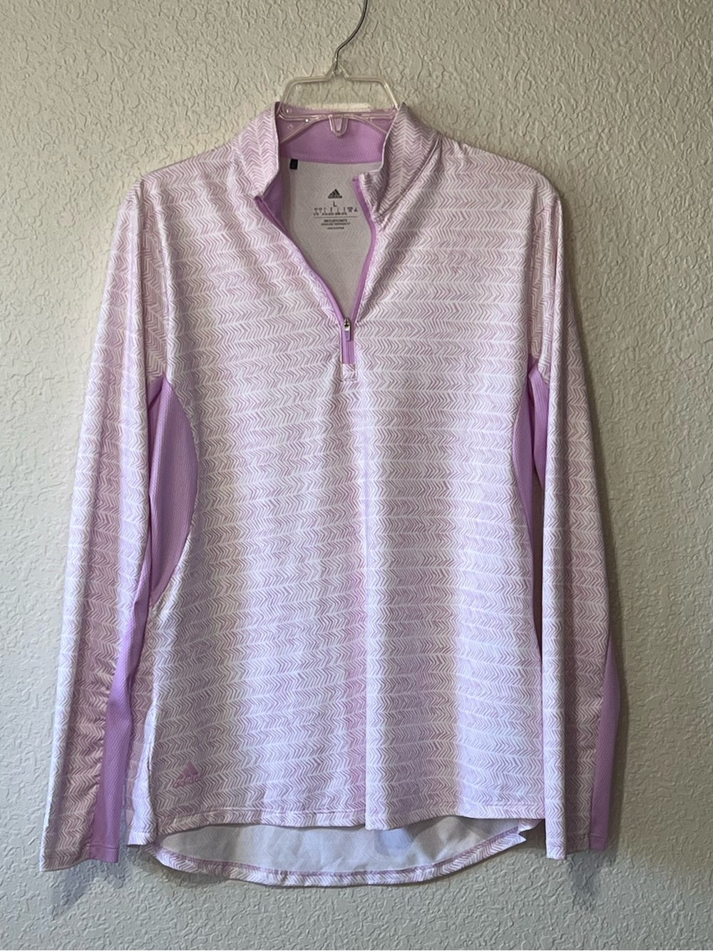 Adidas Women's Athletic Top White Purple Chevron 1/4 Zip Long Sleeve Size Large